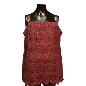 No boundaries Red tank top with off the shoulder long sleeves.